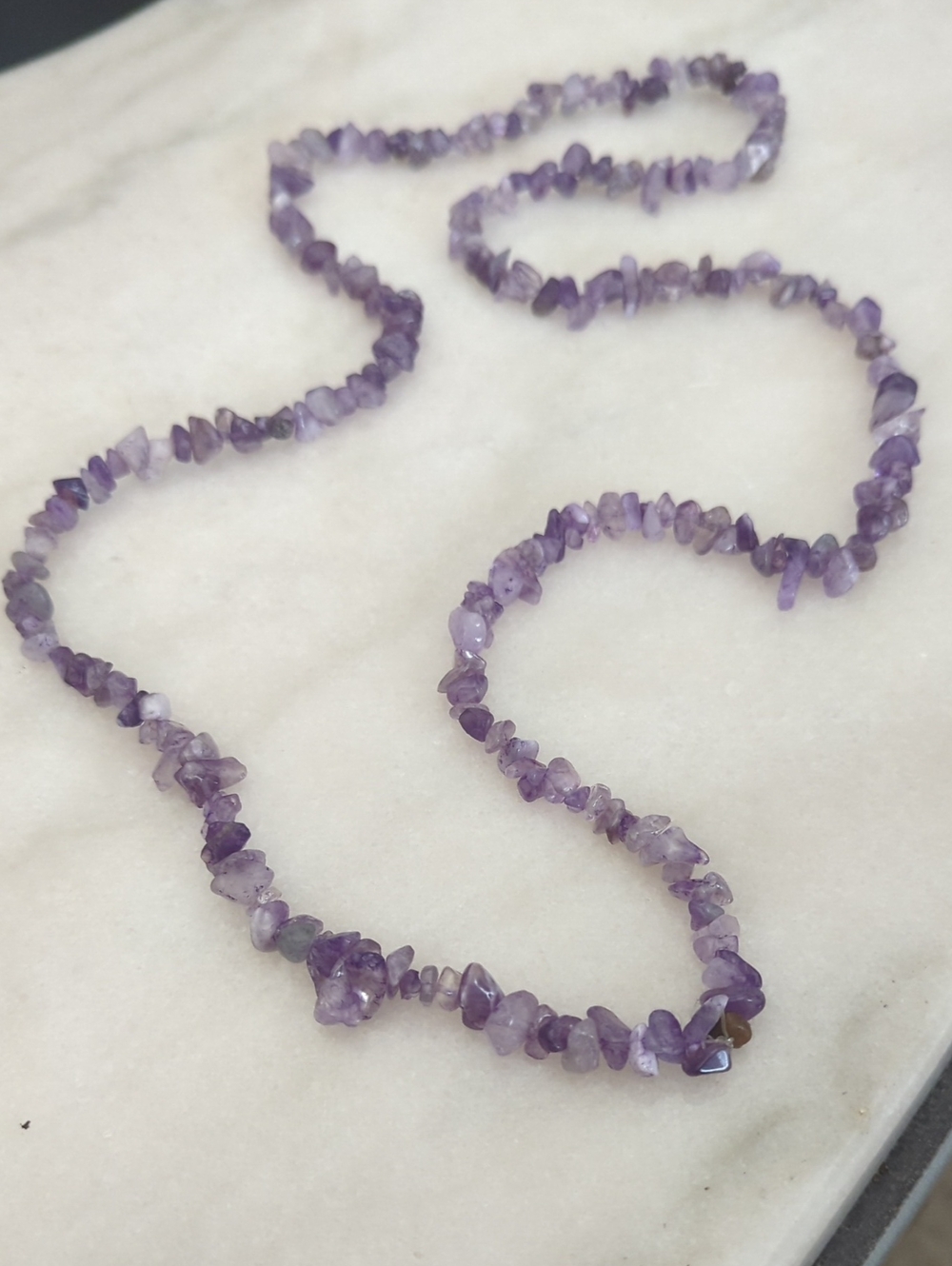 Long Amethyst Chip Necklace - Purple